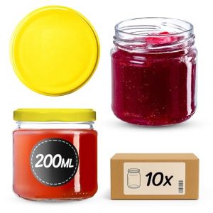 KADAX Lot de 10 petits pots de conserve, 200 ml, fi66 mm, mini pots à miel et épices, bocaux hermétiques, bocaux à conserves, bocaux à conserves, bocaux ronds (jaune) (KADAX, neuf)