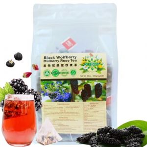 SIFANGDA Thé noir aux baies de loup-mûrier-rose mélange 黑枸杞桑葚玫瑰茶 8.8oz(250g,5gx50P) Black Wolfberry Mulberry Baies noires de goji Tisane noire aux baies de loup Tisane aux herbes (Sifangda . eu, neuf)