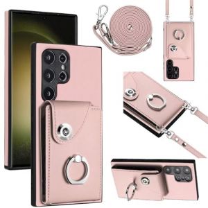 xinyunew Coque pour Samsung Galaxy S24 Ultra avec Cordon,Etui pour Samsung Galaxy S24 Ultra,Flip Portefeuille Étui Cuir,[5 Porte Cartes][Lanières Amovibles et Réglables] [Stand Fonction] -Pink (xinyunew, neuf)