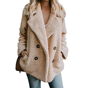 YMING Femme Manteau Hiver Veste En Laine Artificielle Veste Chaude Manteau En Molleton Doux En Peluche Manteau En Fausse Fourrure Beige S (Jasonne, neuf)