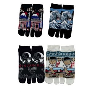 Lot de 4 paires de chaussettes japonaises en coton &agrave; bout fendu, style kimono, sandales, tabi, ninja, geta, geisha, pour homme (A-05) (Fancy Pumpkin, neuf)