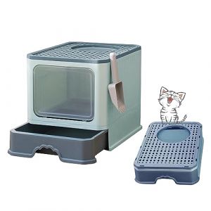 MINGYI Bac à Litière pour Chat Fermée, Grande Maison de Toilette Chat Pliable avec Couvercle, Tiroir à Litière avec Pelle, WC pour Chats, Jusqu'à 7 kg (Vert XL 51×35×38 cm) (XUASHW, neuf)