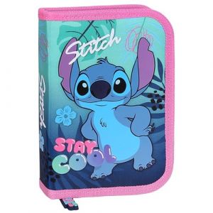 Disney Stitch Trousse à Double Rabat sans Fournitures Scolaires, Trousse Scolaire Pliante pour Filles, Menthe-Rose (Stitch Pliable Bleu-Rose) (Ellsar, neuf)