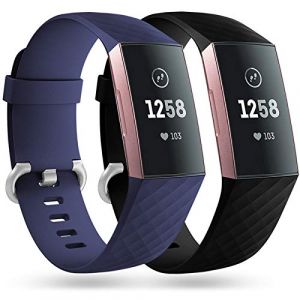 Faliogo 2 Pack Bracelet de Remplacement Compatible avec Fitbit Charge 3 Bracelet/Fitbit Charge 4 Bracelet, Bandes de Sport Classiques pour Femmes Hommes, Grand, Noir/Bleu (Gehuaa-EU, neuf)