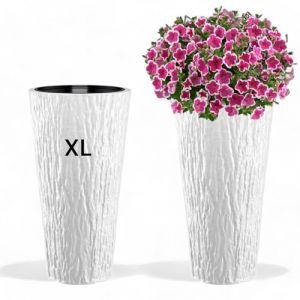 MELTOM Pot de Fleur décoratif Rond, Fin et Haut, Effet écorce 3D avec Insert Amovible (Blanc, XL - 57 cm) (MelTom, neuf)