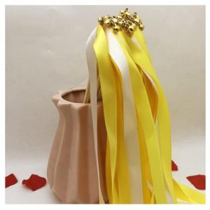 Hrlace Lot de 30 serpentins de mariage avec ruban de clochette - Baguettes magiques - Baguettes de fée - Baguettes porte-bonheur - Baguettes de fée en soie - Pour mariage, anniversaire, fête - Jaune (Kunpengfa, neuf)