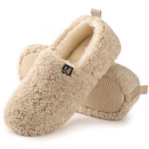 RockDove Chausson &agrave; Dos Ferm&eacute; en Fausse Fourrure Puff-Ease pour Femme, 41 EU, Beige (RockDove Footwear, neuf)