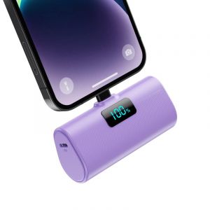 Mini Batterie Externe pour iPhone 5200mAh Power Bank Ultra-Compact et Léger 20W PD Charge Rapide Chargeur Externe avec Écran LCD, Petit Batterie Portable Compatible avec iPohone 14/13/11/X/8/SE-Violet (sanreneu, neuf)