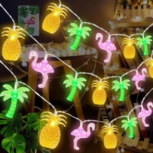 AURIVEE Guirlande Lumineuse Tropicale LED Hawaii 20 Lumi&egrave;res 3m, D&eacute;coration Tropicale avec Ananas Flamant Rose Palmier pour Int&eacute;rieur Ext&eacute;rieur, F&ecirc;te Plage &Eacute;t&eacute; (AURIVEE, neuf)