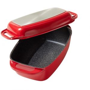 STONELINE Cocotte Rectangulaire 40x22 cm, en Fonte d&rsquo;Aluminium, avec Couvercle &agrave; Induction, Rev&ecirc;tement Antiadh&eacute;sif avec de vraies particules de pierre, Compatible &agrave; l'Induction et au four, Rouge (WARIMEX GmbH, neuf)
