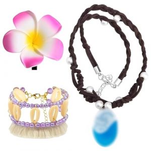 IKOPFLN 3 Pi&egrave;ces Collier Moana Cheville Plumeria &Eacute;pingle &agrave; Cheveux Collier Vaiana Bijoux Moana Princess D&eacute;guisement Fille Moana Enfants Anniversaire Fete Tropical Party D&eacute;coration Fournitures (IKOPFLN, neuf)