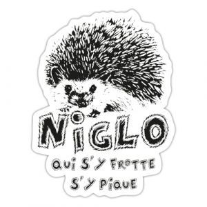 Spreadshirt Niglo Qui S'y Frotte S'y Pique Autocollant Sticker, 10 x 10 cm, blanc mat (Spreadshirt France, neuf)