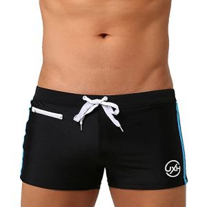 AIEOE Boxer de bain court pour homme - Push Up - Avec coussinet amovible et petite poche zippée - Séchage rapide - Pour la natation, le surf, Noir , XL (QYou, neuf)