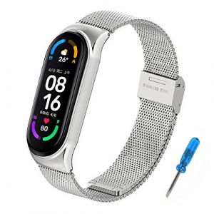 BDIG Bracelet Compatible pour Xiaomi Mi Band 5 & Miband 6, Xiaomi Miband 4/3 Metal Bracelet Ajustable en Acier Inoxydable Watch Bracelet de Remplacement pour Mi Band 3/4/5/6 (B-DIG Store, neuf)