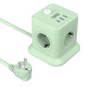 FDTEK 7-en-1 Cube Multiprise 4 Prises AC (2500W/10A), 2 USB-A et 1 USB-C, Multiprise avec Interrupteur Rallonge 1,8M Powercube Parafoudre pour PC Smartphone Tablette Cuisine, Bureau, Vert (Heyingshangwu, neuf)