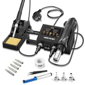YEEHONEC 600W Station de Soudage 2 en 1, Fer a Souder + Pistolet Thermique, Affichage LED, Temp&eacute;rature R&eacute;glable 100-500&deg;C, Conversion &deg;C/&deg;F, &Eacute;talonnage de la Temp&eacute;rature et Fonction Sleep (YeeHoo circuit, neuf)