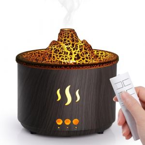 Simpeak Diffuseur d'Huiles Essentielles 400ml avec T&eacute;l&eacute;commande Ar&ocirc;me Diffuseur Ultrasonique en Forme de Volcan, Minuterie, Lumi&egrave;re LED, sans BPA pour Maison/Yoga/Bureau/Spa - Bois Fonc&eacute; (Kirin. EU, neuf)