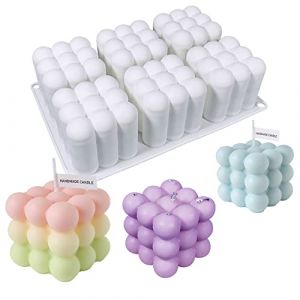 NICAVKIT 6 en 1 Moule en Silicone pour Bougie à Bulles, Moule De Boule De Cube 3D, Boule De Cube En Silicone, Pour Faire Des Bougies, Bougie Parfumée, Chocolat, Fondant Et Gâteau (NICAVKIT-FR, neuf)