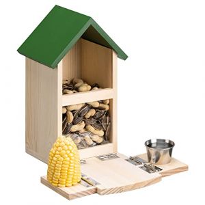 Navaris Mangeoire écureuil - Maison en Bois avec Toit 23 x 15 x 26 cm - Compartiment pour Noix Plateforme avec Bol d'eau et Support épi de maïs (SX-Commerce, neuf)
