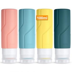 OSDUE Flacons de Voyage Avion 4PCS 100ml Contenant Voyage Silicone Étanches Kit Voyage Produit Toilette Petite Flacon Vide Accessoire Voyage pour Shampooing, Lotion, Gel Douche Crème, Cosmétiques (PLUM-MARKETING, neuf)