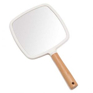 YEAKE Miroir &agrave; main avec poign&eacute;e pour maquillage, petit miroir &agrave; main en bois mignon pour rasage avec trou de suspension - Miroir de courtoisie portable unilat&eacute;ral pour homme et femme (carr&eacute;) (YEAKE-US, neuf)