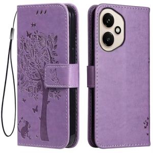 Topme &Eacute;tui en Cuir pour Honor 400 5G (6.55" inches), [ Coque Housse de T&eacute;l&eacute;phone Style Motif Chat Et Arbre] - Violet Clair (topme, neuf)