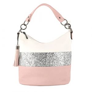 Gallantry - Sac &agrave; Main Bandouli&egrave;re Femme Paillettes - Sac Seau Port&eacute; Epaule Multicolore Rayures - Besace Bandes Anse Large Soir&eacute;e Mariage - PU Cuir Souple - Chic Tendance - Rose (CROCOCHIC, neuf)