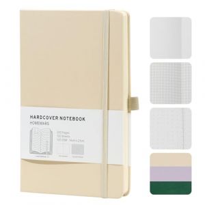 HOMEMARS Cahier A5, Carnet de notes DIN A5,Quadrill&eacute;, 200 pages, 100 g/m&sup2;, Lvory, bloc note,carnet de voyage, Carnet de Notes Quadrill&eacute; A5, avec Porte-stylo, Marque-pages (Homemars Direct, neuf)