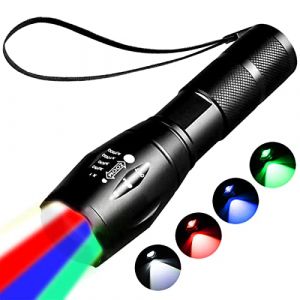 YZYOE Lampe de poche rouge rechargeable, lampe poche verte, Lumi&egrave;res de poches bleue, lampe sang pour l'observation, 4 en 1 lumi&egrave;re blanche, rouge, bleue et verte, 4 modes. (lizuojun, neuf)