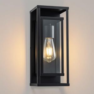 FTL Applique Lanterne Murale Exterieur, Rectangle Jardin Luminaire Extérieur Mural, Structure Métallique Noir Lampe Exterieur Murale avec Verre, IP44 Éclairage Mural d'Extérieur pour Terrasse, Entrée (FTNOUS, neuf)