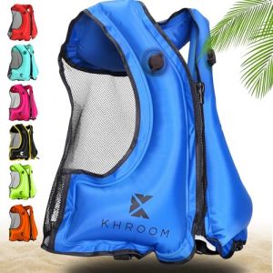 Khroom Gilet Gonflable Conforme aux Normes EU | 150-210 cm, jusqu'&agrave; 100 kg | Gilet de flottaison pour Adultes/Ados | Aide &agrave; la flottabilit&eacute; pour plong&eacute;e en apn&eacute;e, Le Kayak et Le Sup (V2 Bleu) (Varento, neuf)