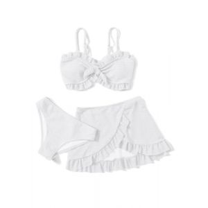 Arshiner Fille 3-pi&egrave;ces Cravate Front Ruffle Trim Bikini Set &eacute;t&eacute; Plage Maillot de Bain Top+Jupe +Slip Maillots de Bain Enfants avec Jupe Maillot de Bain Fille 11-12 Ans (Arshiner Store, neuf)