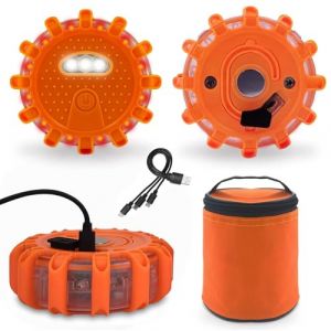 Gyrophare Led Sans Fil, Rechargeable Gyrophare Orange, Girophare Led Vehicule MagnéTique, Type—C Charging Strap Hook, Convient Pour Les Urgences, L'éClairage, L'Avertissement (Flanliy-EU, neuf)