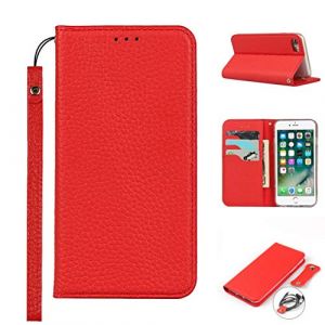 Copmob Coque iPhone 7 Plus/8 Plus avec Cordon,Cuir v&eacute;ritable Flip Portefeuille &Eacute;tui en Cuir,[3 Porte Cartes][Fermeture magn&eacute;tique][RFID Blocker],Housse Case pour iPhone 7 Plus/8 Plus - Rouge (Copmob, neuf)