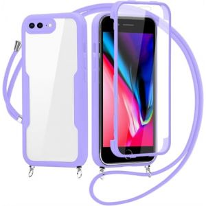 FERLAN Coque avec Cordon pour iPhone 7 Plus/iPhone 8 Plus, Collier Ajustable,Coque Antichoc Housse avec Protection écran, 360° Protection Case Robuste Double Bumper Etui Intégrale (Violet) (BiBoDan, neuf)