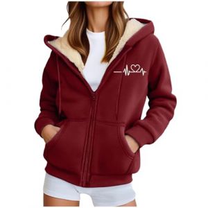 Veste Polaire Femme, Polaire Femme Veste Hiver Chaude Sweats Manteau &agrave; Capuche Zipp&eacute; Laine &eacute;Pais Souple Blousons Fourrure Hooded Coat Manche Longue Cardigan Casual Mode Hiver Chaude Outerwear (Geyunxue, neuf)
