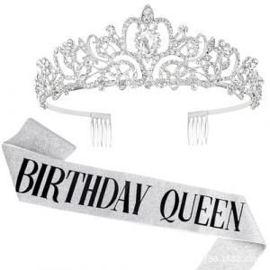 Couronne Anniversaire Femme Violet Cristal Couronne Echarpe Diademe Femme pour Fournitures de Fête de Joyeux Anniversaire, Faveurs, Décorations, Cadeau d'anniversaire pour Femme (#15/Queen) (iShang Direct, neuf)