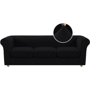 LINGKY Housse Canapé 3 Places Housses de Canapé Chesterfield Extensible avec Housse Coussin Canapé, Spandex Jacquard Housse Canape, Protection Canapé Antidérapante (Noir,3 Places) (LINGKY, neuf)