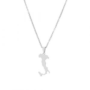 YUANYIRAN Italie Carte Pendentif Collier - Unisexe Couple Collier Bijoux Ethnique Charme Drapeau Pendentif Carte Patriotique Hip Hop Bijoux Mode Personnalit&eacute; Comm&eacute;morer Cadeau,Silver,50Cm/19.6 in (ZE-EU, neuf)