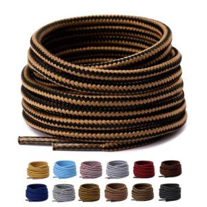 Lacets Ronds pour Bottes [2 Paires], Lacets Renforcés et Résistants pour Chaussures de Randonnée et Chaussures de Sécurité, Chaussures de Marche ou de Travail - Ø 4 mm, Marron Clair/Noir, 152cm (Bishicheng Trading Co., Ltd., neuf)