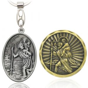 YUJUE Porte-cl&eacute;s Saint Christophe - Badges de voiture Saint Christophe - Saint patron des conducteurs et voyageurs - Pendentif de protection pour voitures et motocyclistes (jinhuashilichanggongyipinyouxiangongsi, neuf)