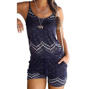 JFAN Robe de Plage d&rsquo;&eacute;t&eacute; Femme Robe Casual &Eacute;t&eacute; Boheme Florale Robe de Plage sans Manches Tunique T Shirt Robe Vagues Imprim&eacute;es, bleu marin, Taille M (JFan, neuf)