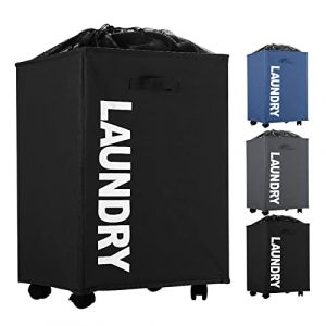 IHOMAGIC 65L Panier à Linge Roulette Pliable Corbeille à Linge avec Roues, Bac à Linge Rectangulaire, Grande Capacité Rangement Buanderie Sac à Linge pour Salle de Bain, Chambre 40x30x54cm (Noir) (LINGKE-EU, neuf)