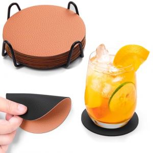 Chitomars Lot de 12 Dessous de Verre, Set de Coaster Antidérapant Double Face Lavable Dessous de Verre Isole et protège Les Meubles pour Servir Cafés dans Une Maison ou Un Bar (Rond, Noir Marron) (Chitomars, neuf)