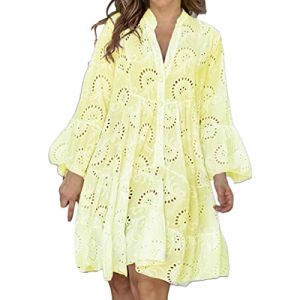 NNGOTD Robe D &eacute;t&eacute; Femme Grande Taille Midi Longue Boh&egrave;me Col V Wrap Robes Casual Chic Fleurie Volants Maxi Robes &Eacute;t&eacute; Vacances Robe de Plage avec Ceinture Robe Demoiselle d'honneur Femme (BAULMD（90% Big Promotion Without Discount Code ）, neuf)