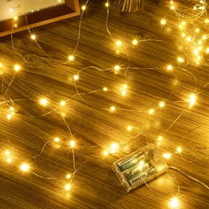 Ollny Guirlande lumineuse à 50 LED et à piles en fil de cuivre pour éclairage intérieur et extérieur, chambre, décoration de mariage, fête (Blanc chaud, 1pièce 5M 50Leds) (Ollny FR, neuf)