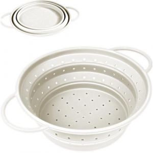 RHAFAYRE Passoire Pliable en Silicone de Cuisine - Passoire R&eacute;tr&eacute;cissable et Lavable pour &Eacute;goutter les P&acirc;tes, L&eacute;gumes, &Eacute;gouttoir Compact Sans BPA, moyen, blanc (Watfey Inc., neuf)