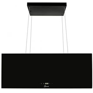 GURARI chapeau îlot GCH I 333 90 BL Prime, chapeau îlot de recirculation 90cm, chapeau de plafond, 1000m³/h, verre noir, 4 niveaux, affichage, LED (elektroniks-home, neuf)
