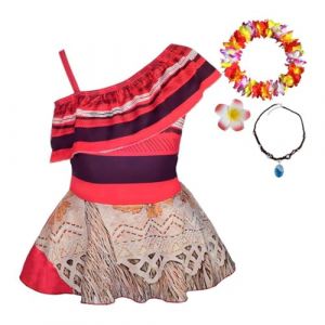 Lito Angels Maillot de Bain Jupette 1 Piece avec Accessoires pour Enfant Filles, Robe de Bain &eacute;t&eacute; avec Volant, Taille 2-3 Ans, Rouge (Lito Angels FR, neuf)