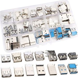 RUNCCI-YUN 95PCS SB 2.0 3.0 Type A Mâle Femelle Fiche,USB 2.0 3.0 souder connecteur,connecteur Montage PCB pour Ordinateurs, téléphones Portables et Autres appareils électroniques (RUNCCI-YUN, neuf)